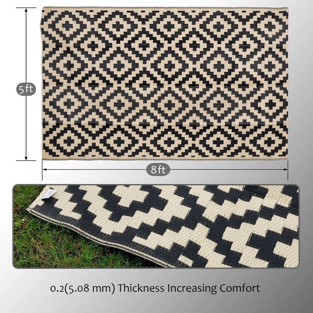 Outdoor Rug, Waterproof Reversible Patio Rugs, 5x8ft Large Outdoor Area Rug